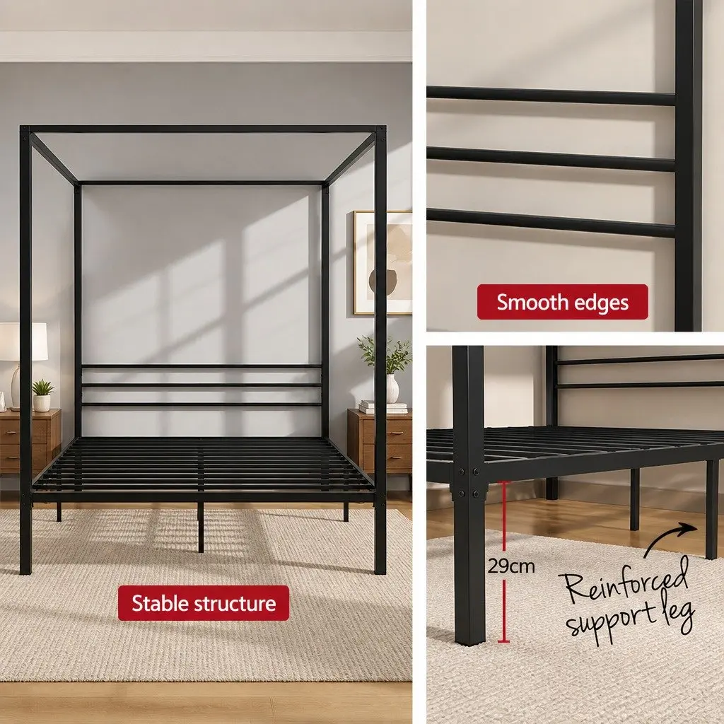 Black Steel Queen Bed Frame with Canopy