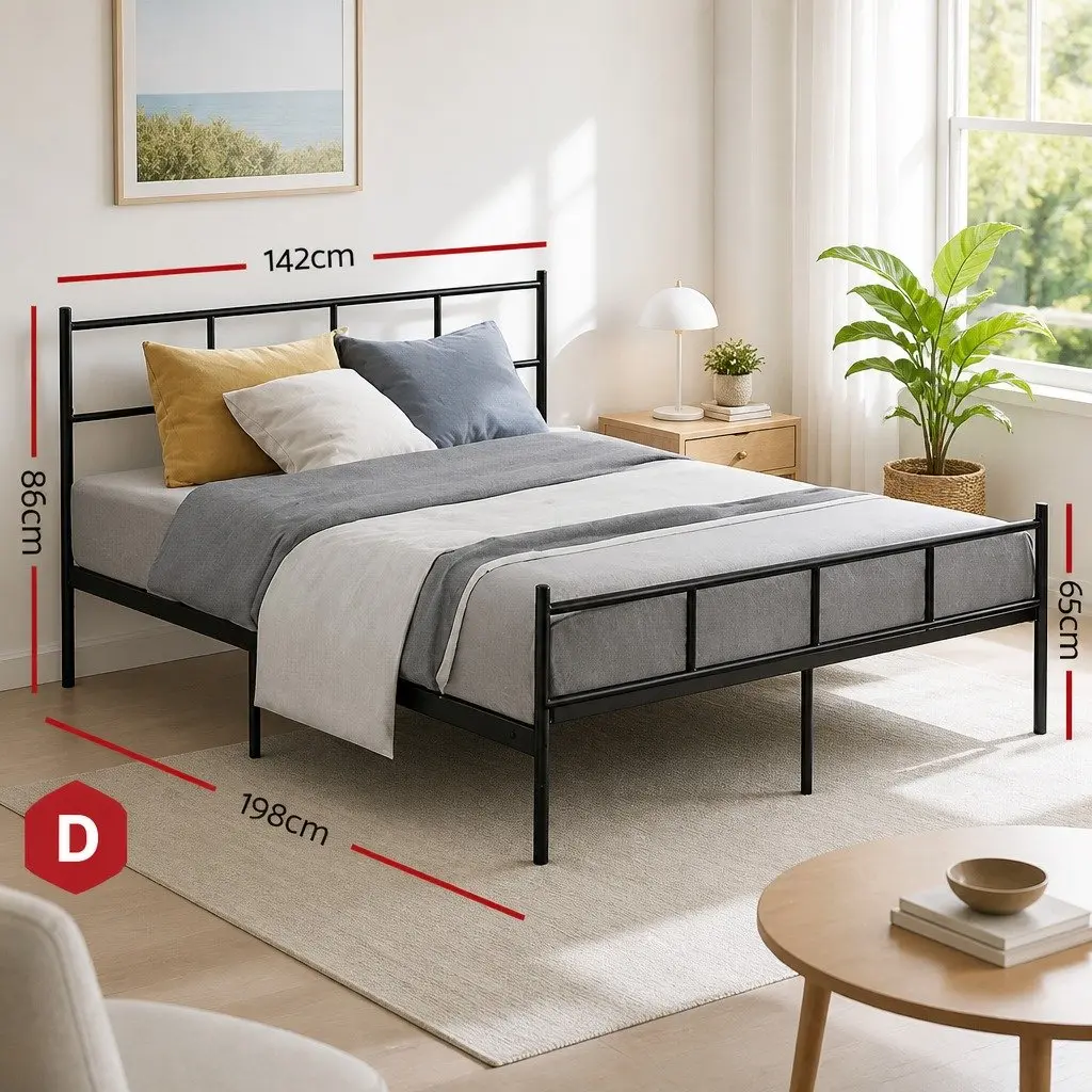 Black Steel Double Bed Frame with Under-Bed Storage