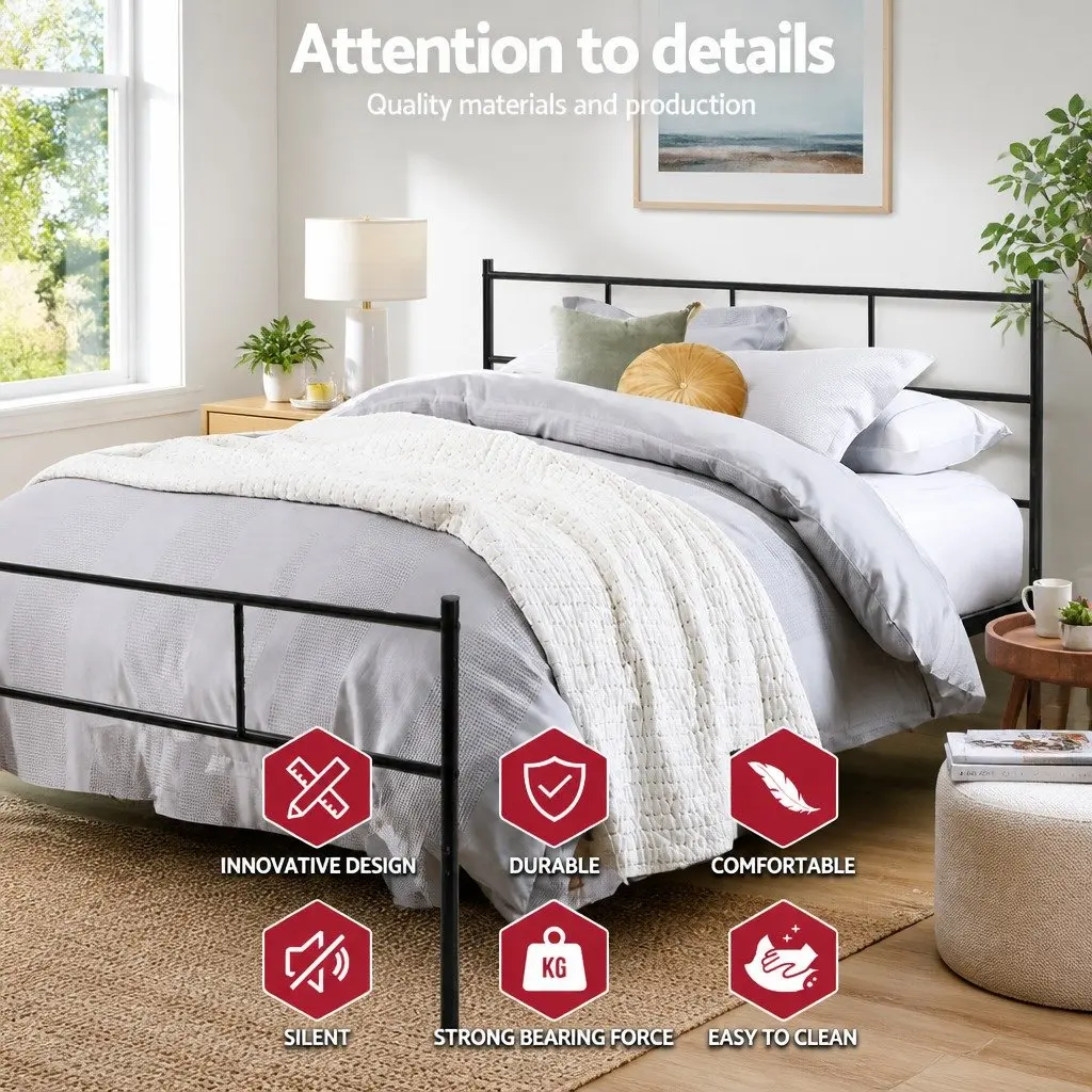 Black Steel Double Bed Frame with Under-Bed Storage