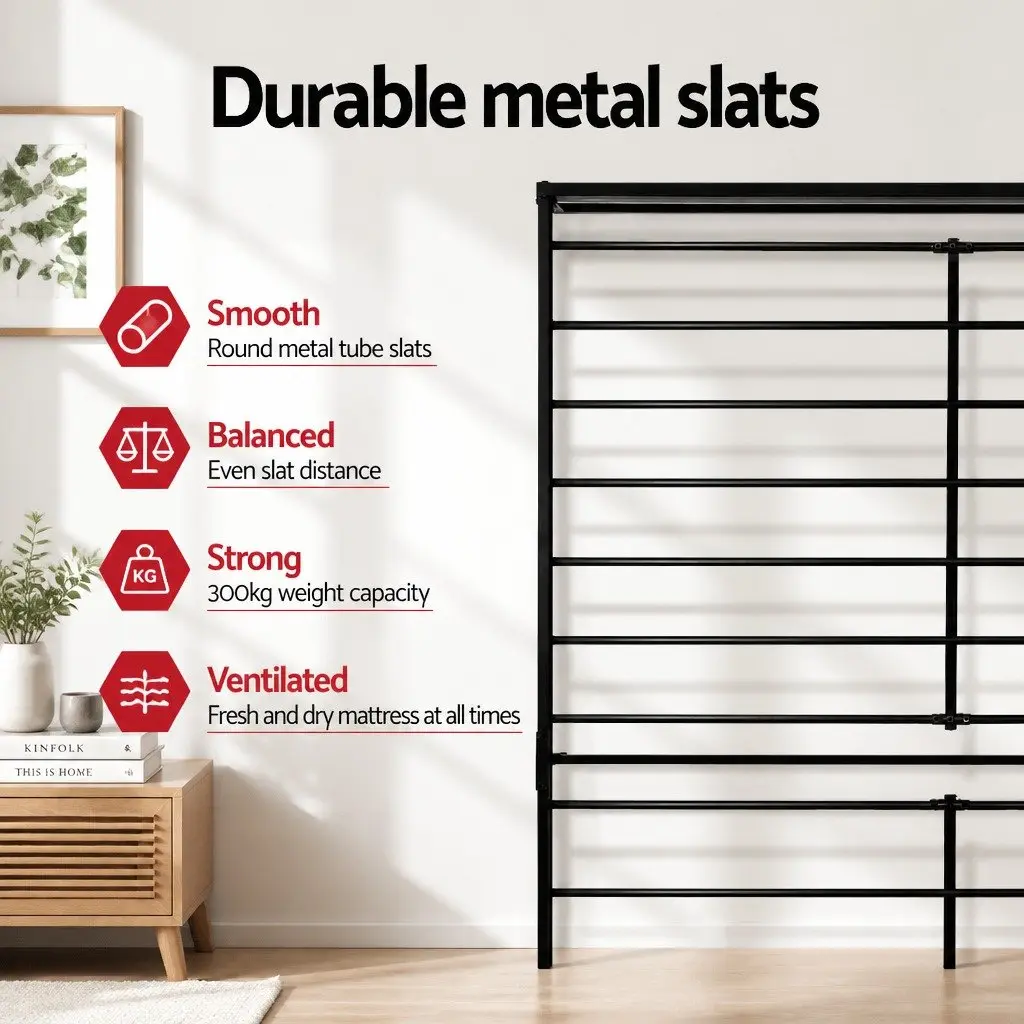 Black Steel Double Bed Frame with Under-Bed Storage