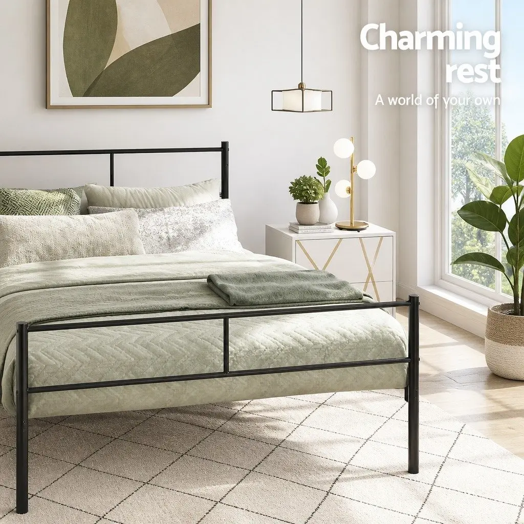 Black Steel Double Bed Frame with Under-Bed Storage