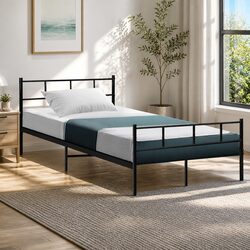 Black Steel King Single Bed Frame with Storage