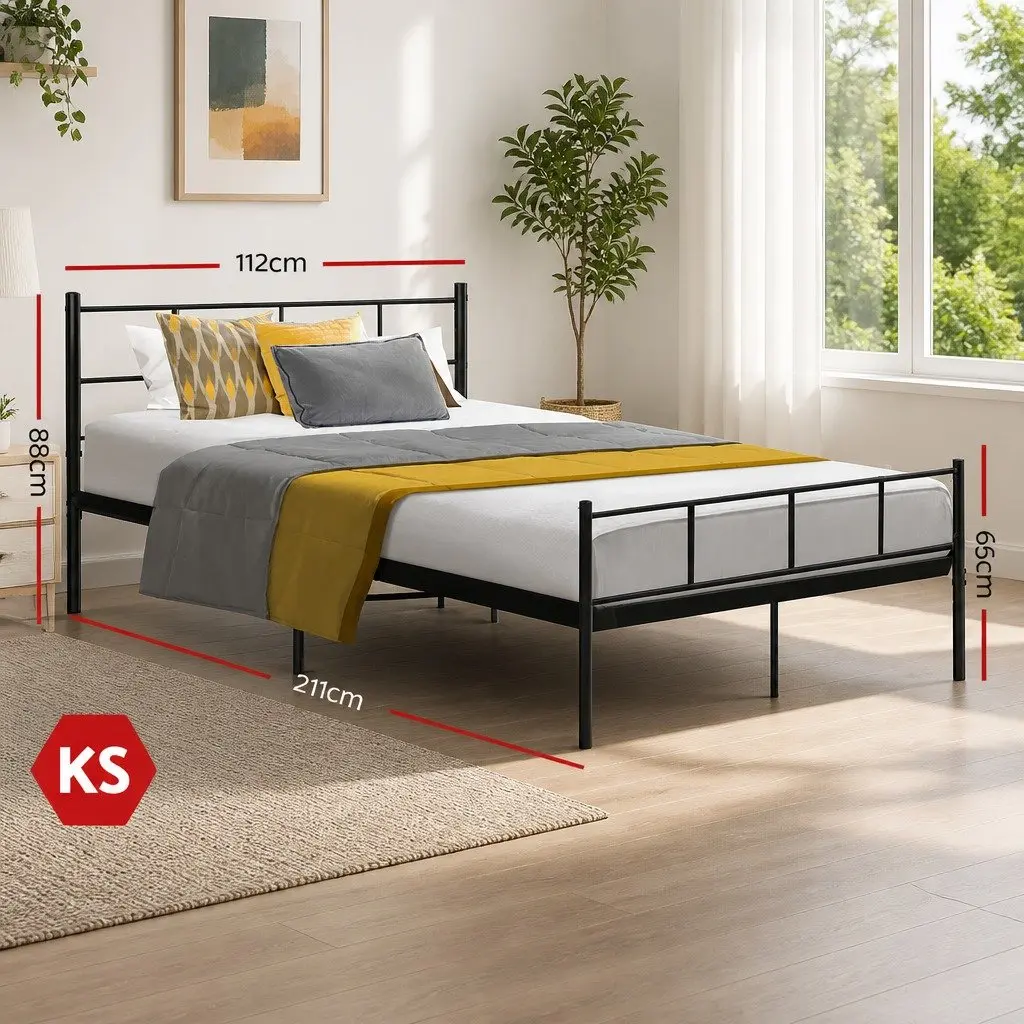 Black Steel King Single Bed Frame with Storage