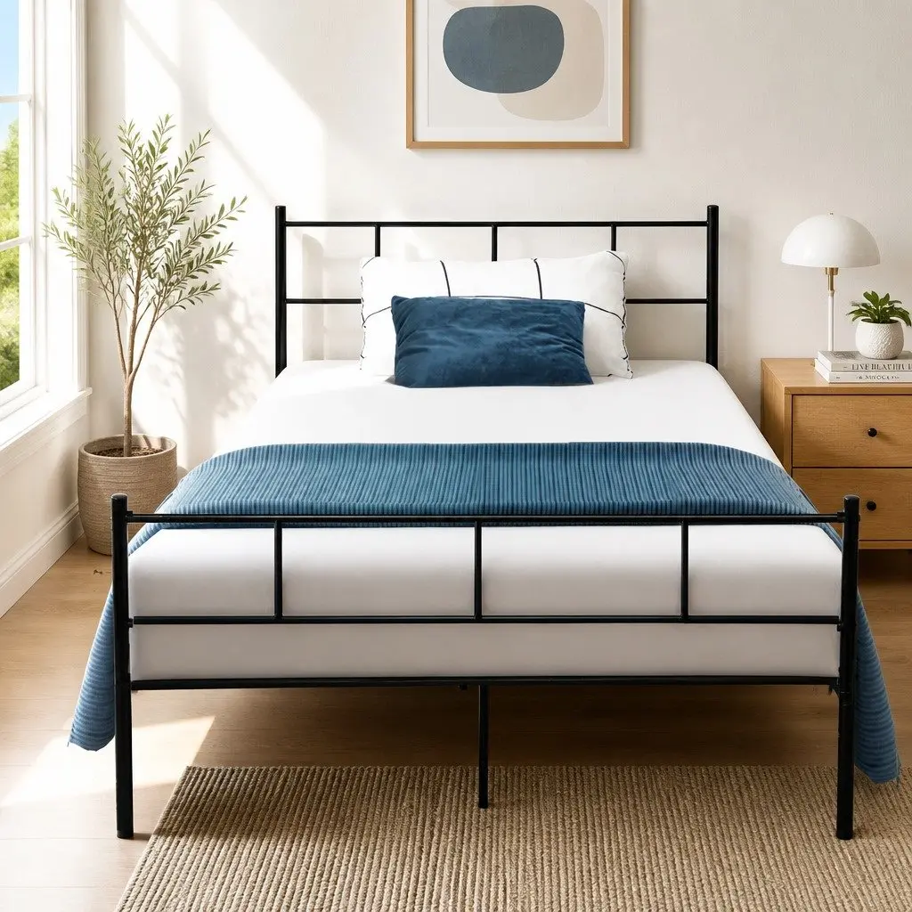 Black Steel King Single Bed Frame with Storage