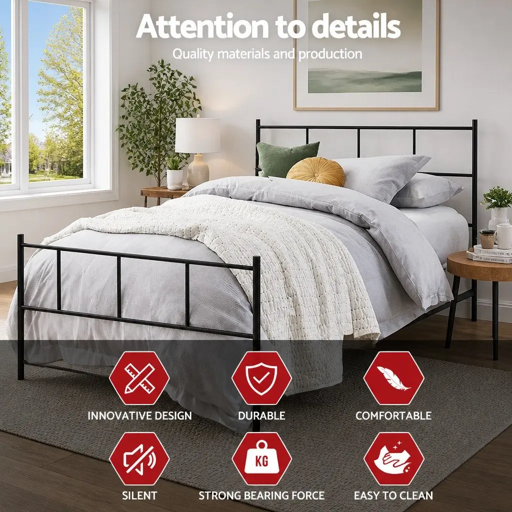 Black Steel King Single Bed Frame with Storage