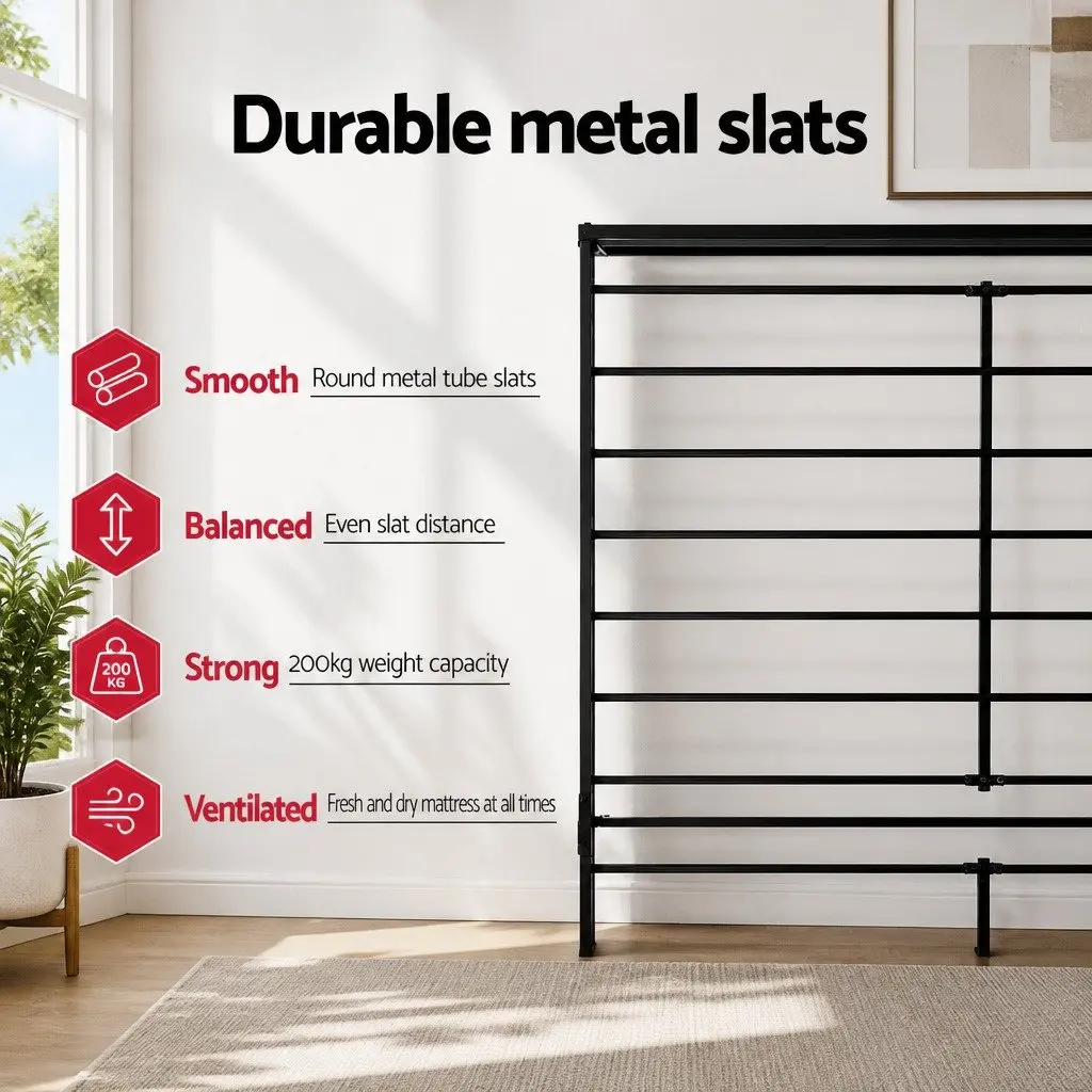 Black Steel King Single Bed Frame with Storage