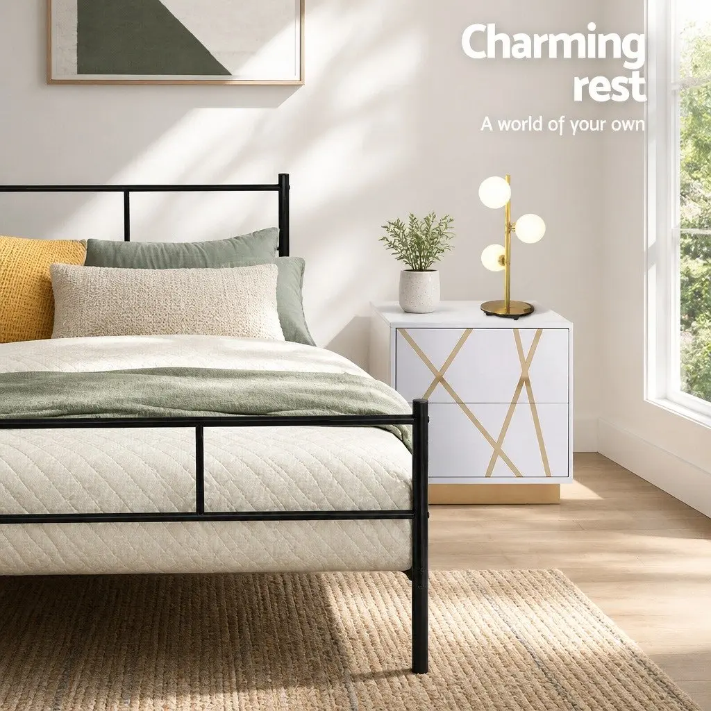 Black Steel King Single Bed Frame with Storage