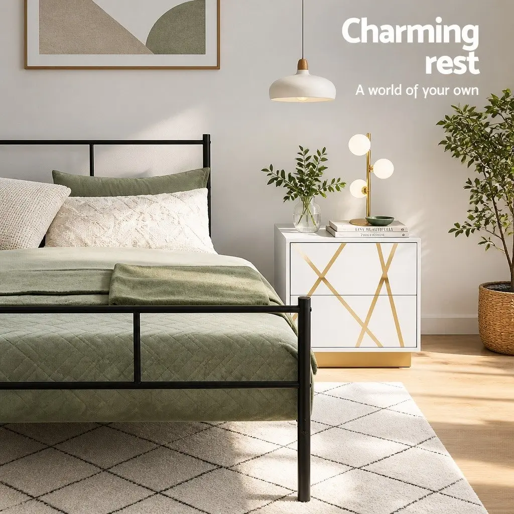 Black Steel King Single Bed Frame with Storage