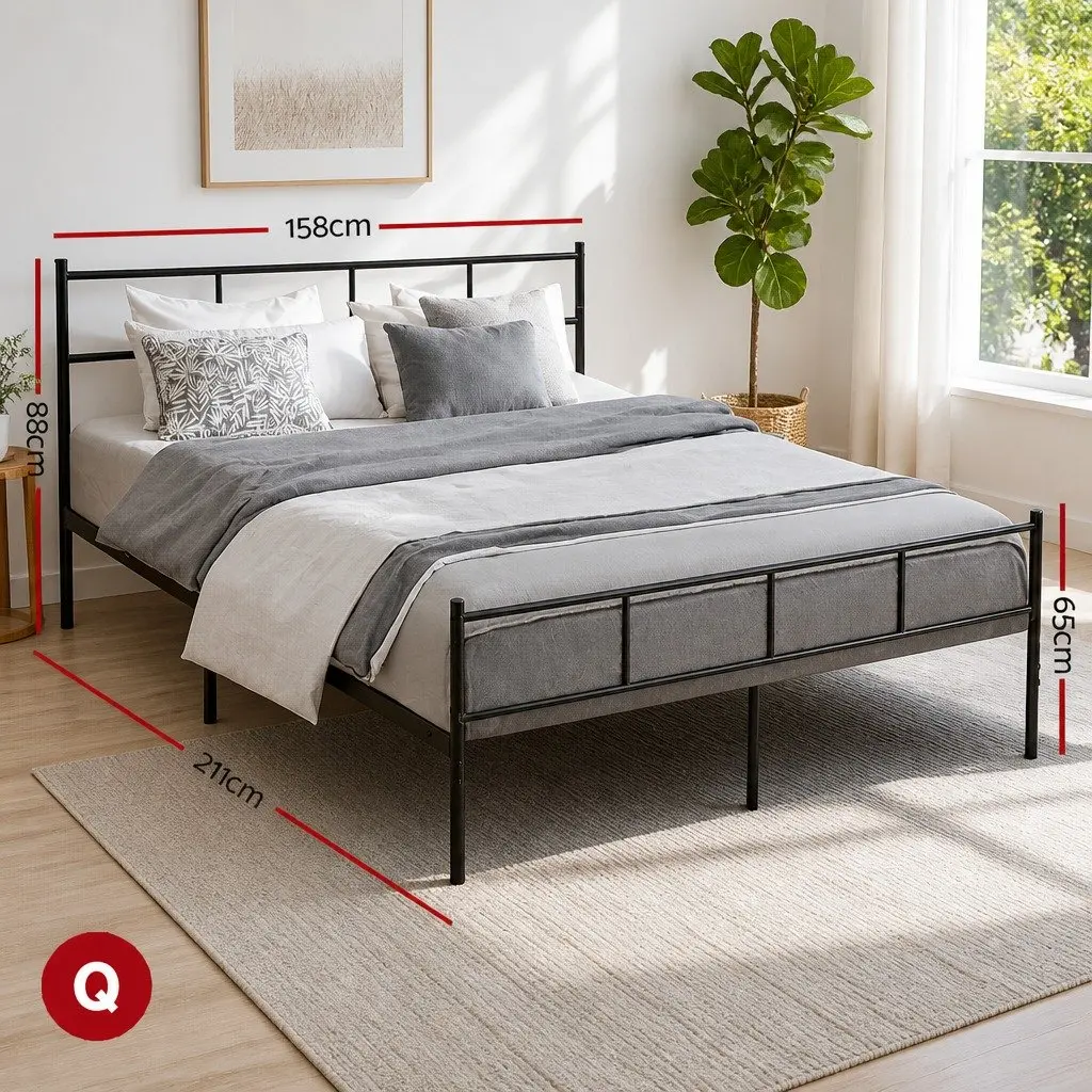 Queen Metal Bed Frame with Storage in Black
