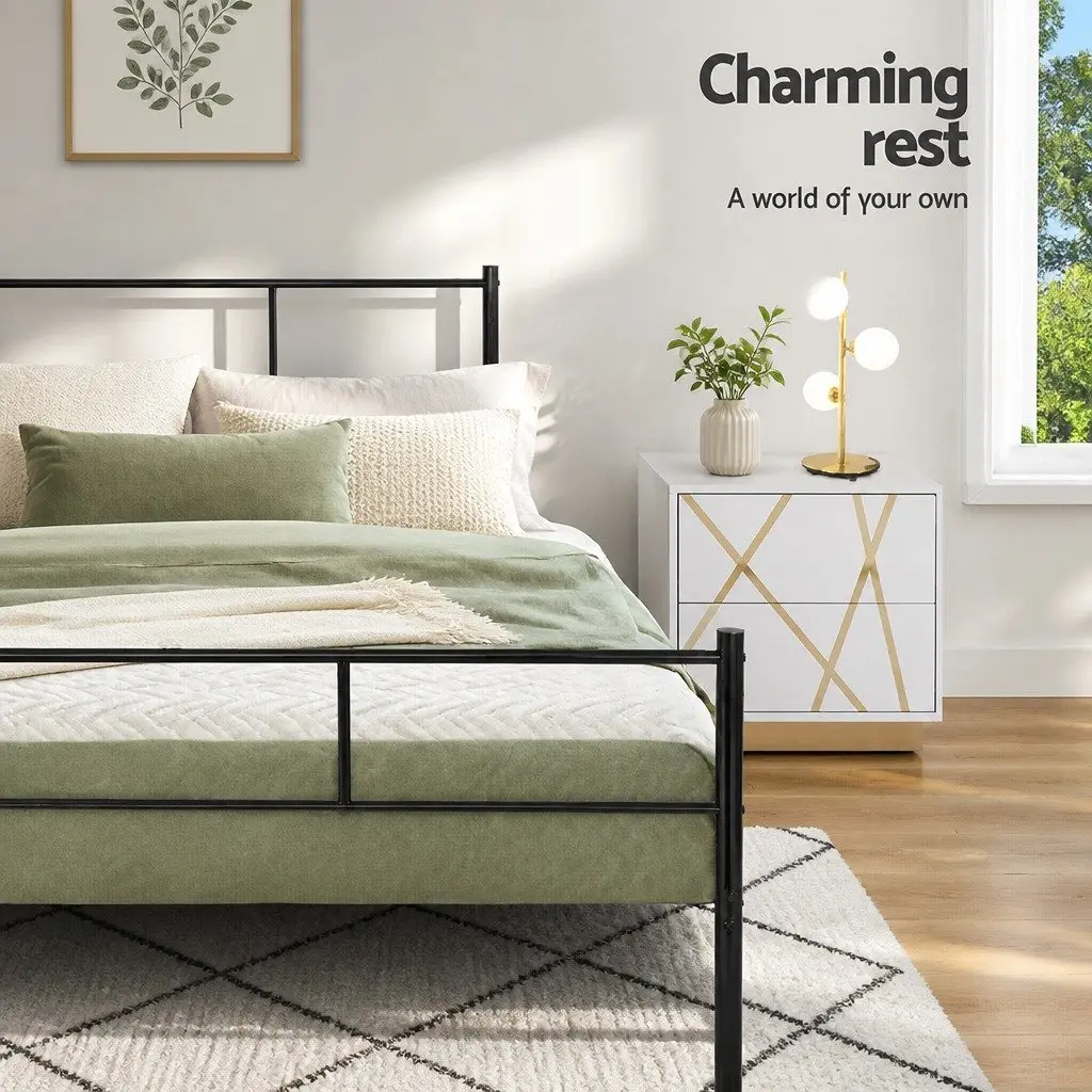 Queen Metal Bed Frame with Storage in Black