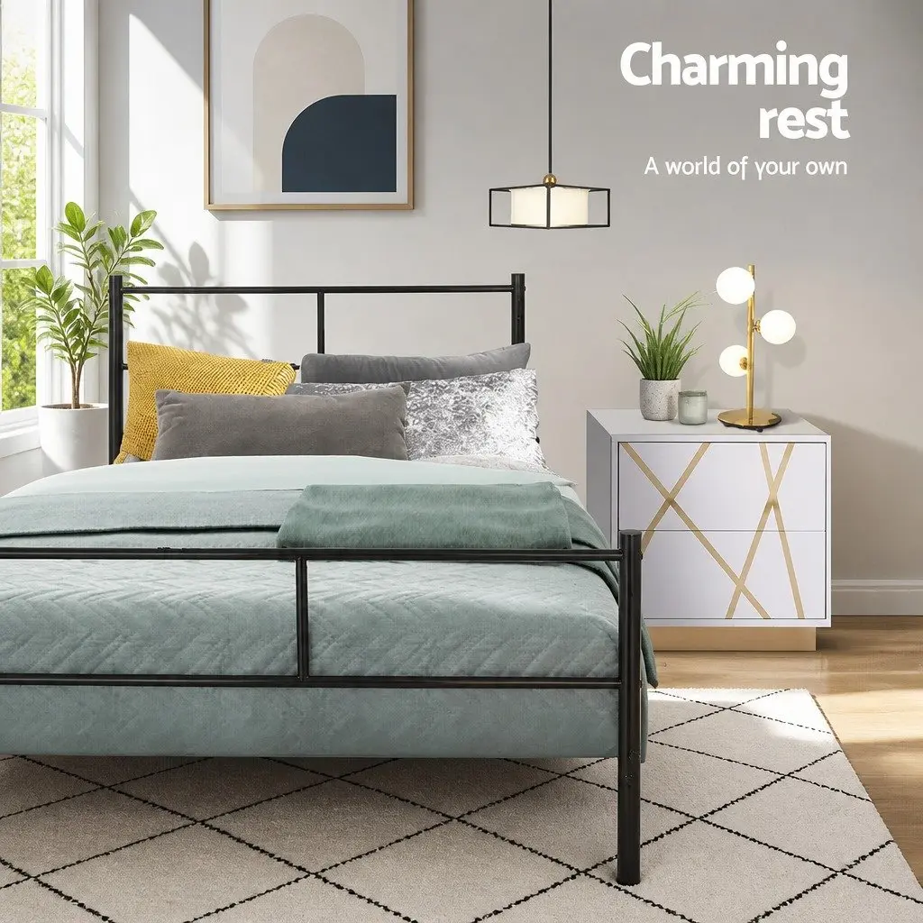 Queen Metal Bed Frame with Storage in Black