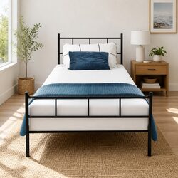 Black Steel Single Bed Frame with Storage Space