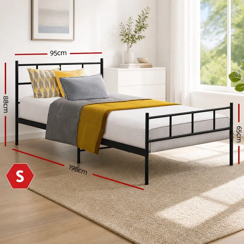 Black Steel Single Bed Frame with Storage Space