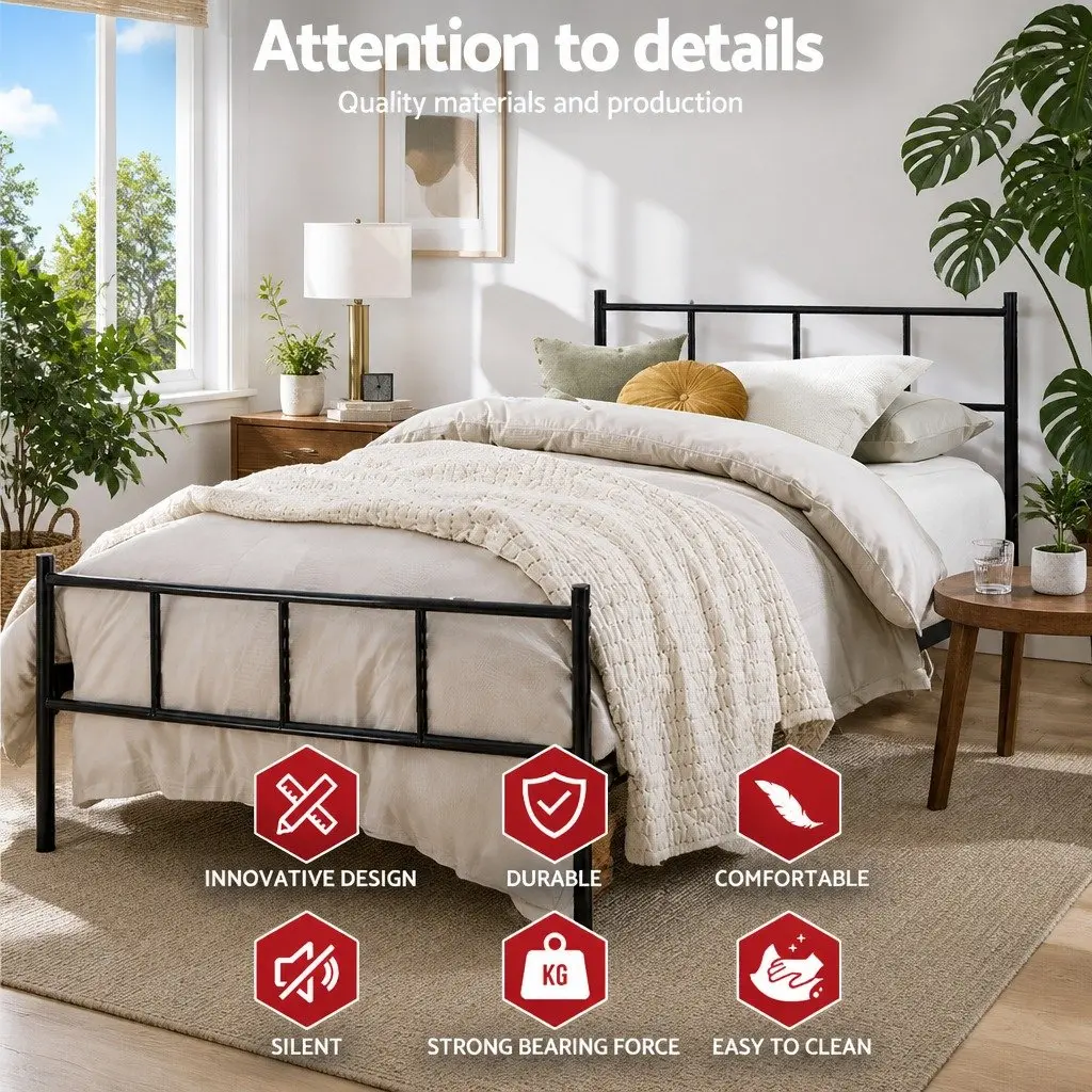 Black Steel Single Bed Frame with Storage Space