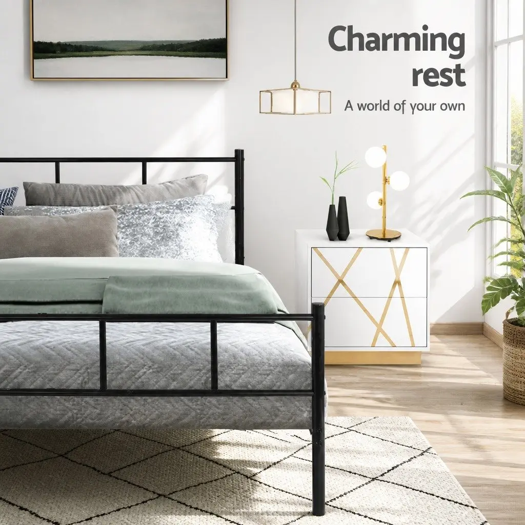 Black Steel Single Bed Frame with Storage Space