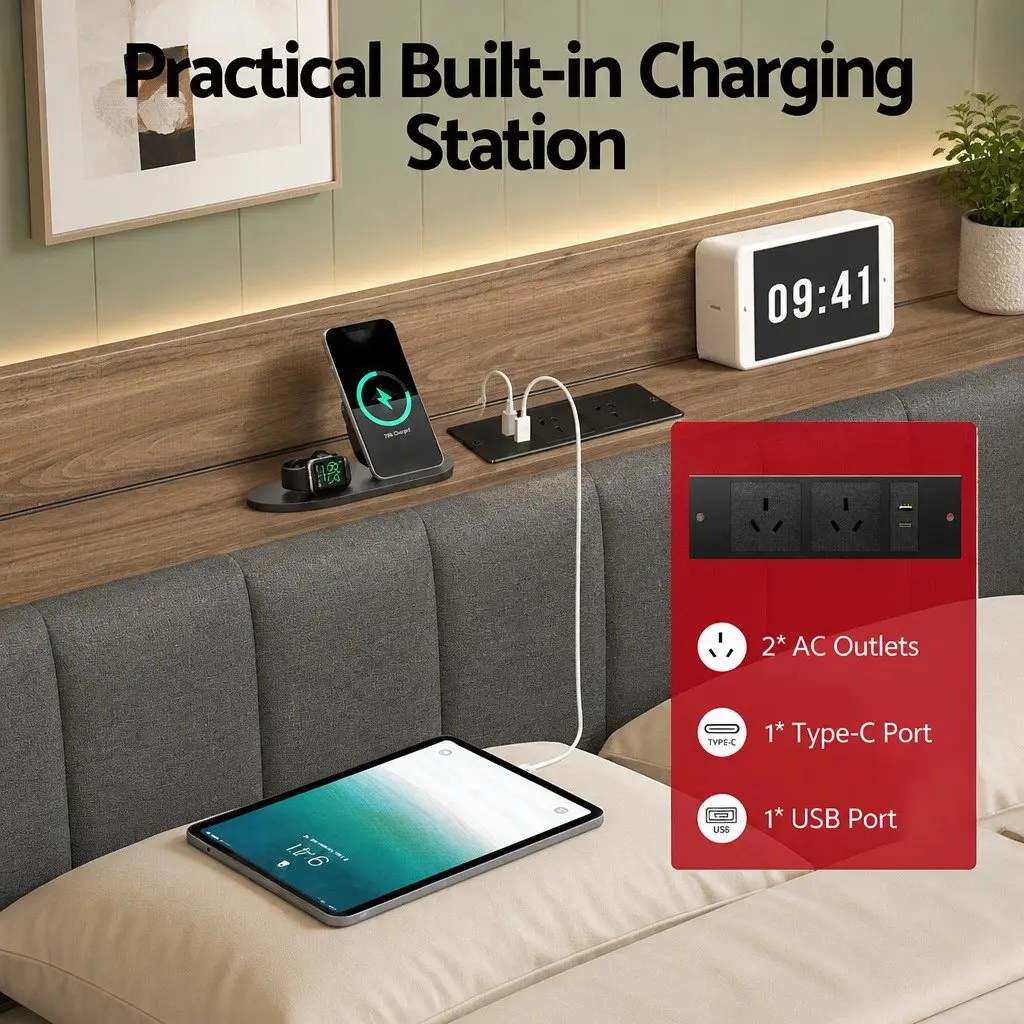 Double Size Metal Bed Frame with Storage and Charging