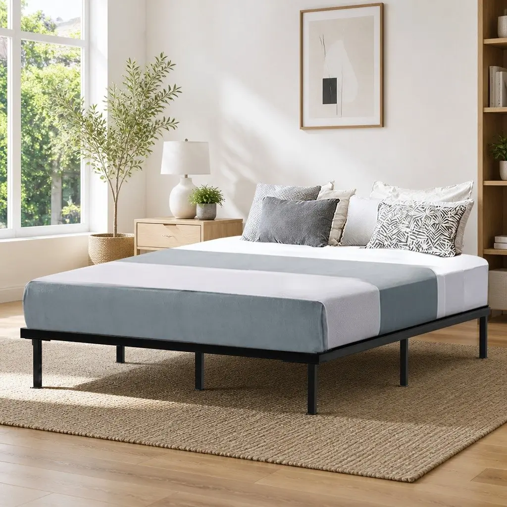 Queen Size Metal Bed Frame with Storage Underneath Steel Black Bedroom