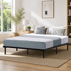 Elegant Queen Size Metal Bed Frame with Under-Bed Storage