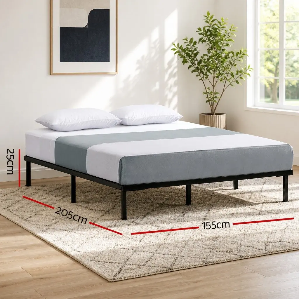 Queen Size Metal Bed Frame with Storage Underneath Steel Black Bedroom