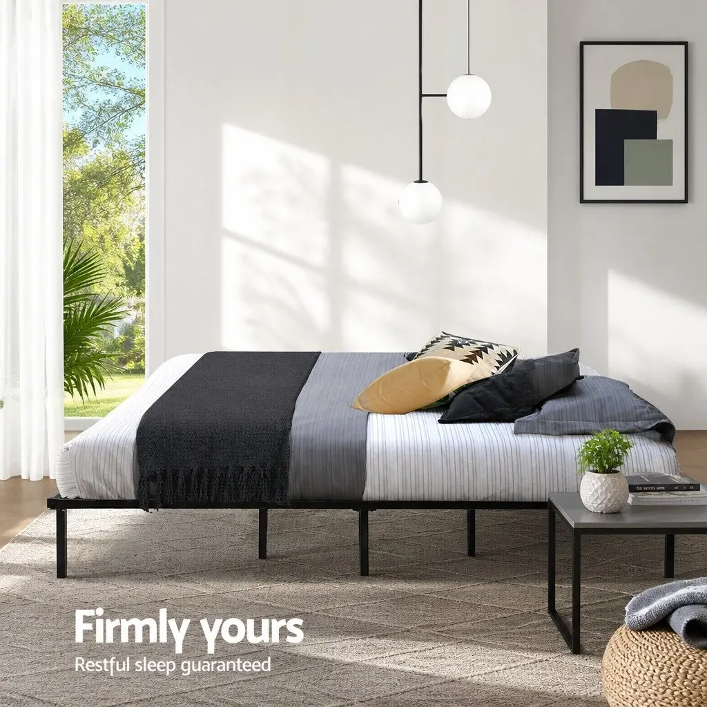 Queen Size Metal Bed Frame with Storage Underneath Steel Black Bedroom