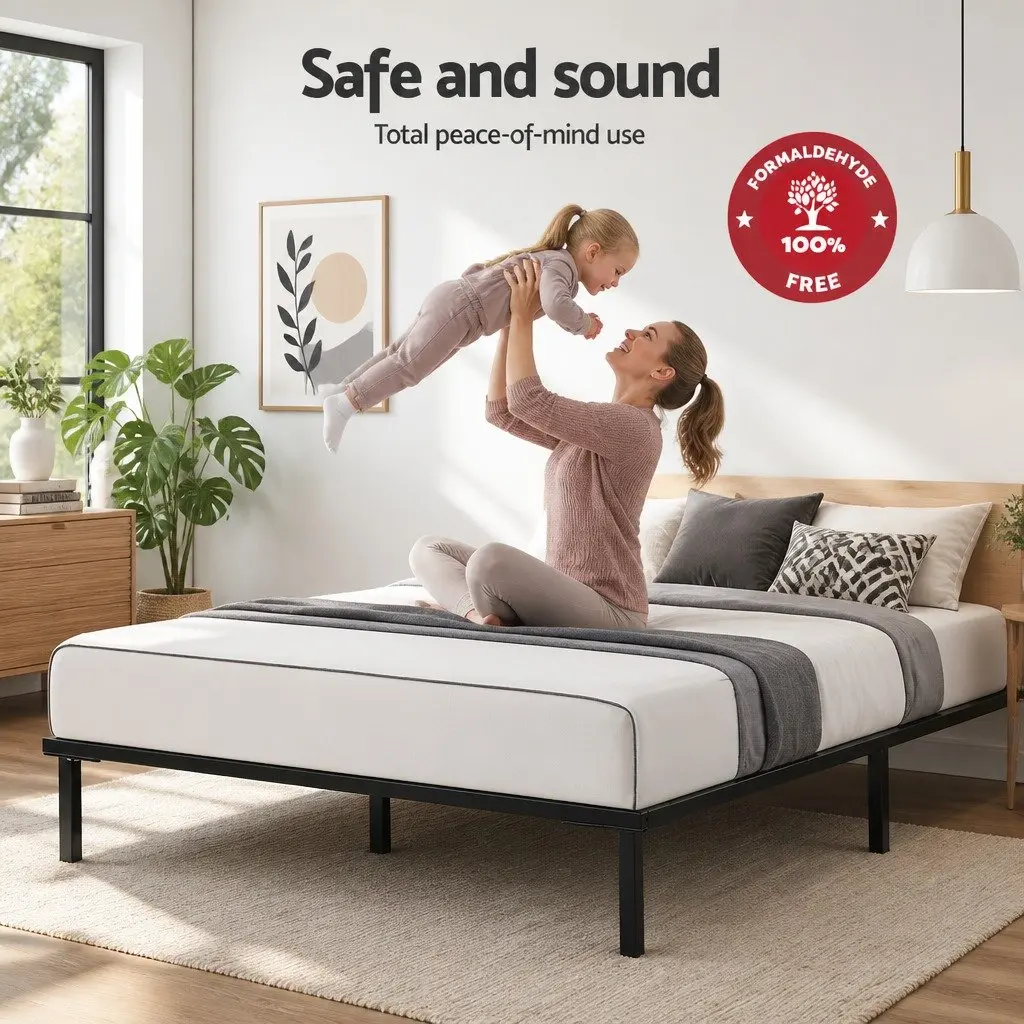 Queen Size Metal Bed Frame with Storage Underneath Steel Black Bedroom