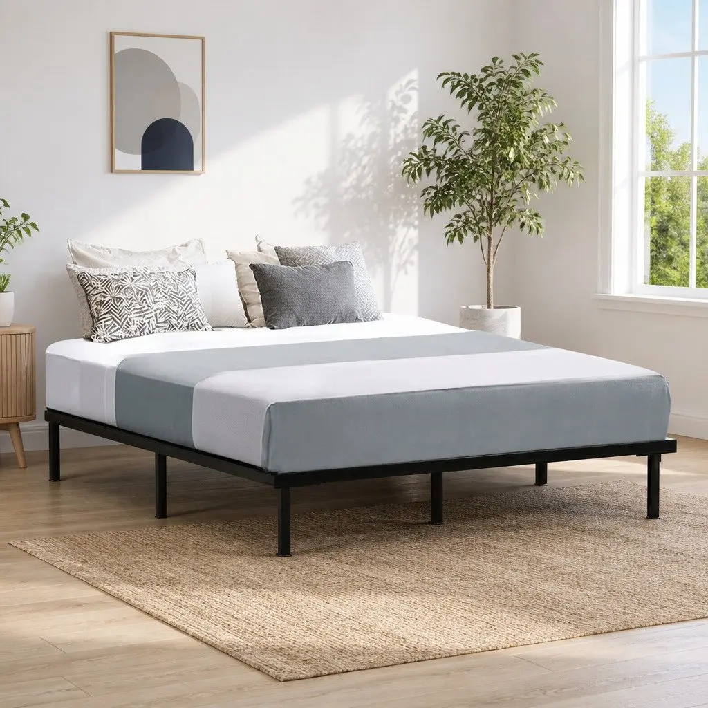 Queen Size Metal Bed Frame with Storage Underneath Steel Black Bedroom