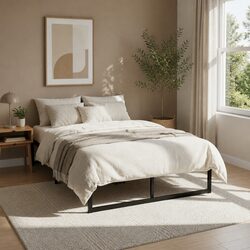 Minimalist Black Double Metal Bed Frame with Storage