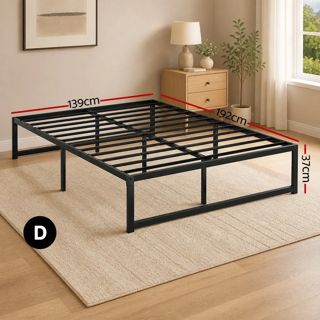 Minimalist Black Double Metal Bed Frame with Storage