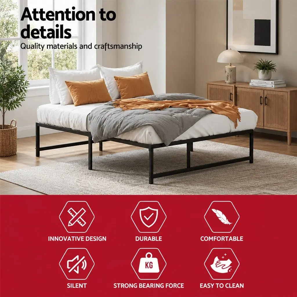 Minimalist Black Double Metal Bed Frame with Storage