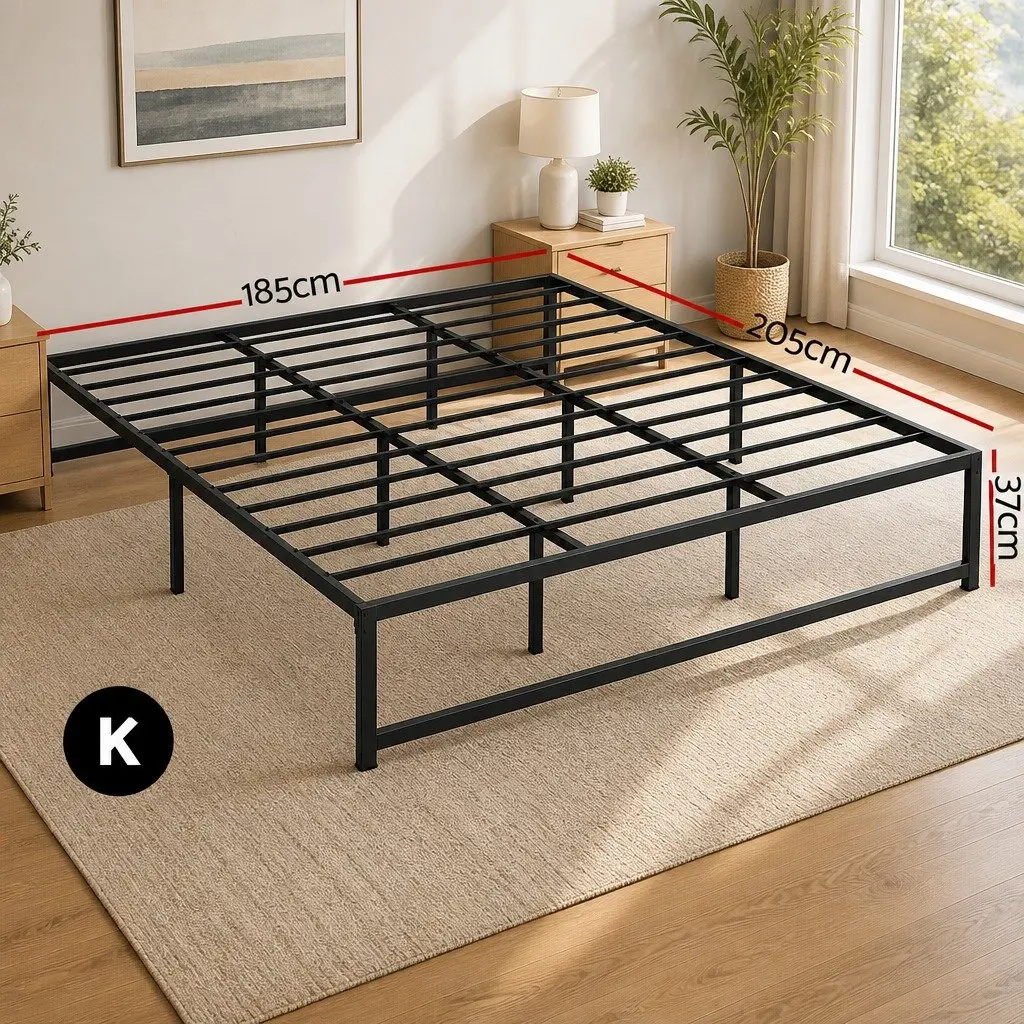 Black Steel King Size Bed Frame with Storage Space