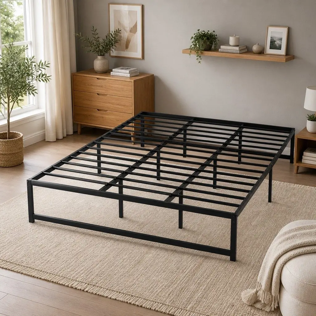 Black Steel King Size Bed Frame with Storage Space