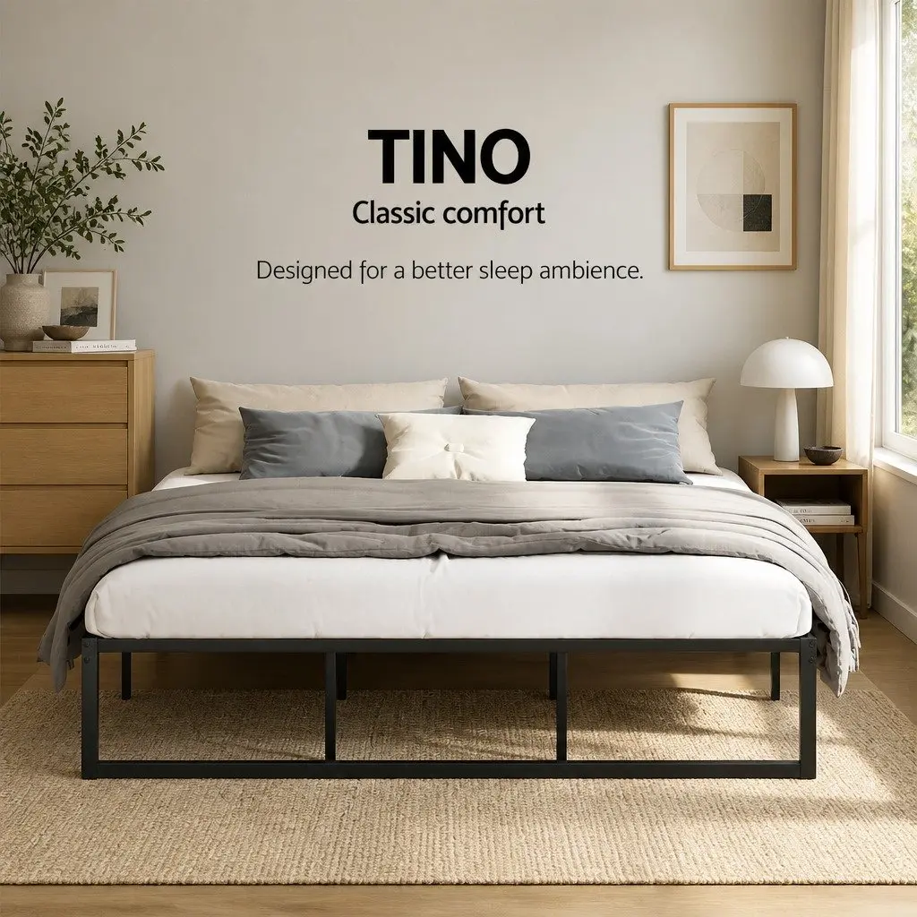 Black Steel King Size Bed Frame with Storage Space