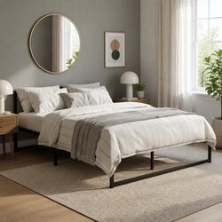 Elegant Queen Size Black Metal Bed Frame with Storage