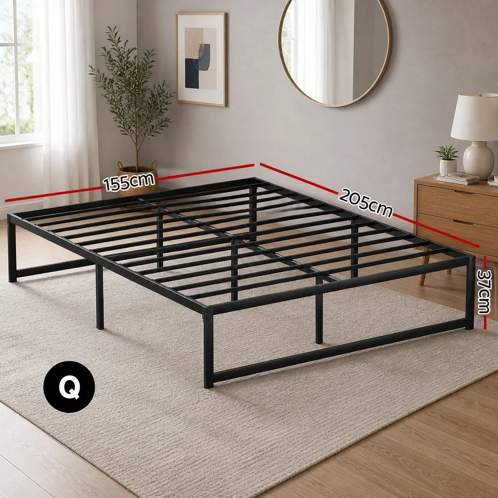 Queen Size Black Metal Bed Frame with Storage
