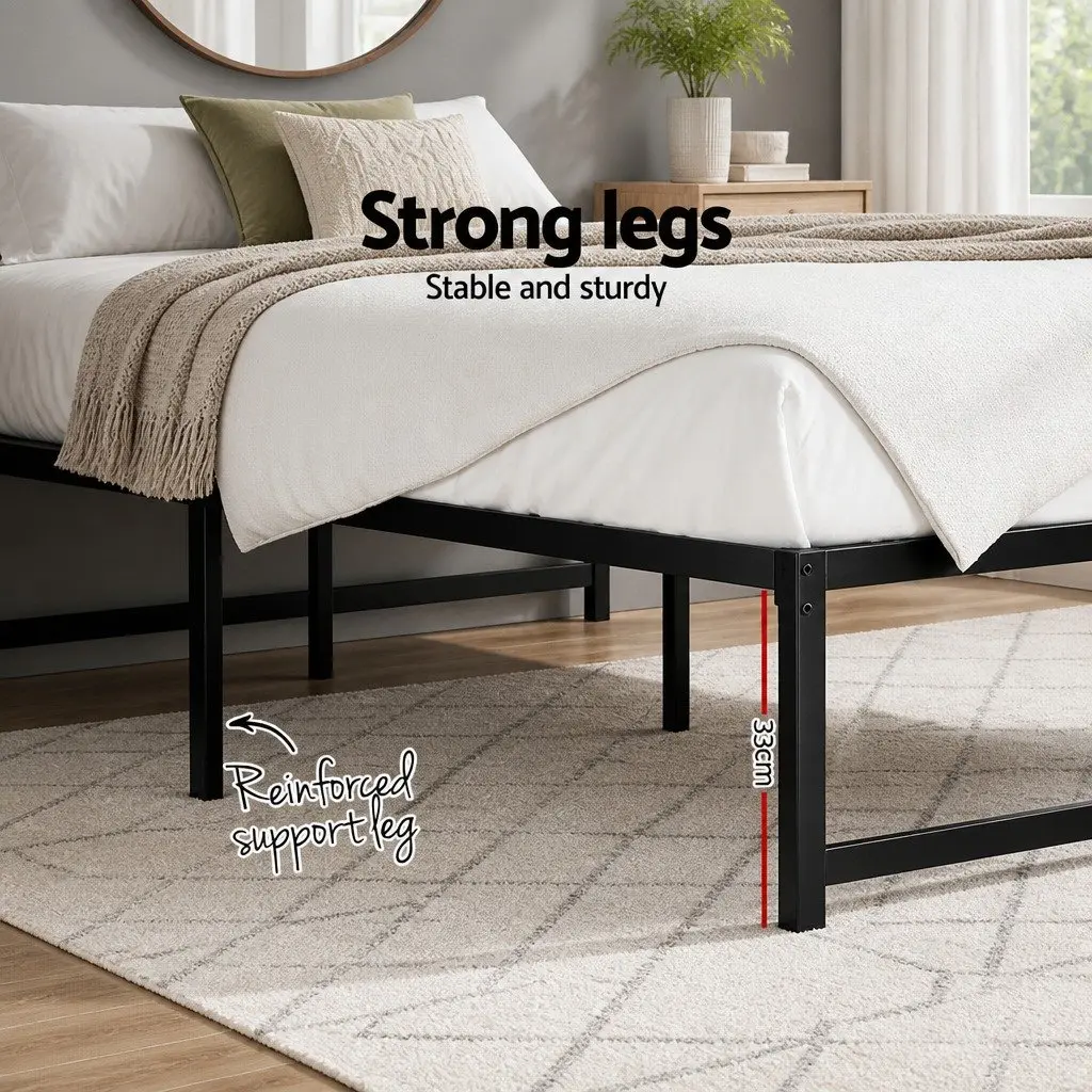 Queen Size Black Metal Bed Frame with Storage