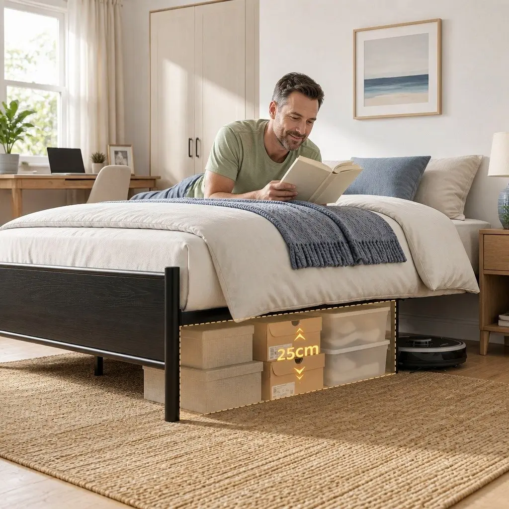 Single Metal Bed Frame with Storage and LED Lights
