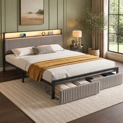 King Size Metal Bed Frame with USB Charging Station
