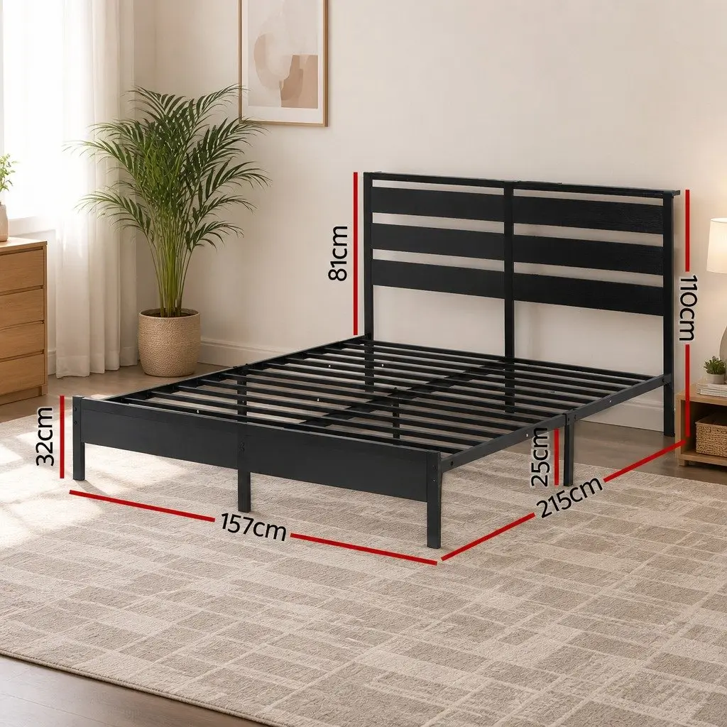 Queen Size Metal Bed Frame with LED Lighting and Storage