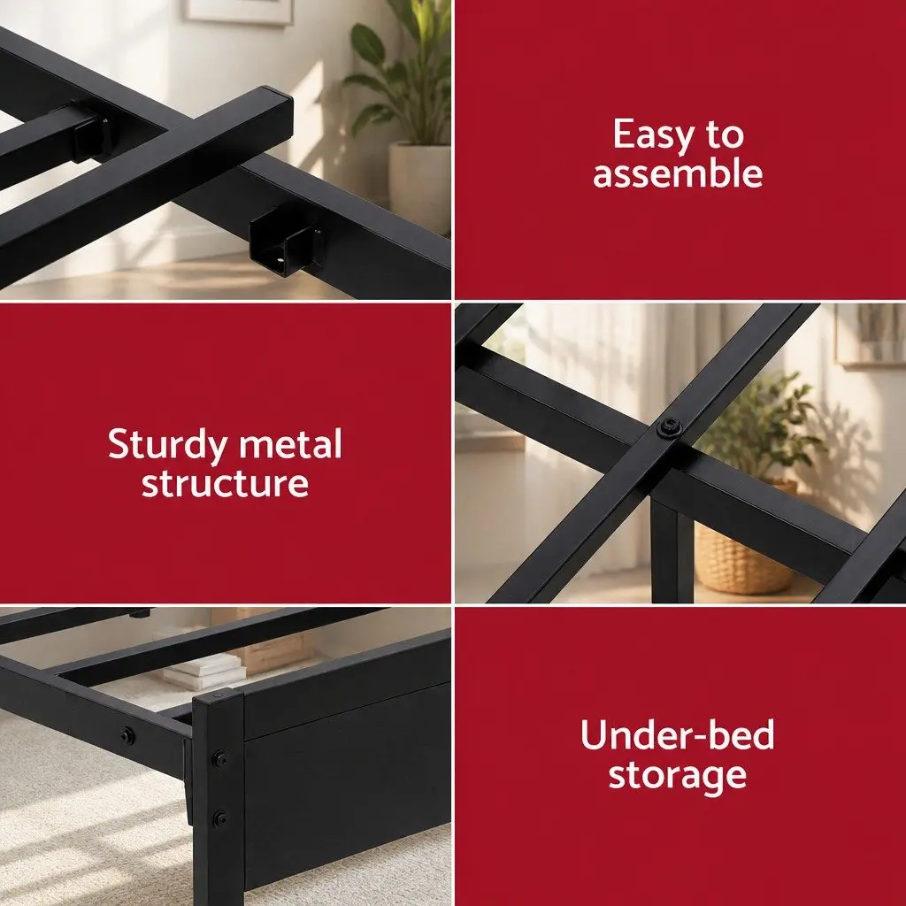 Queen Size Metal Bed Frame with LED Lighting and Storage