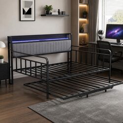 Stylish King Single Bed Frame with Trundle and LED Lights