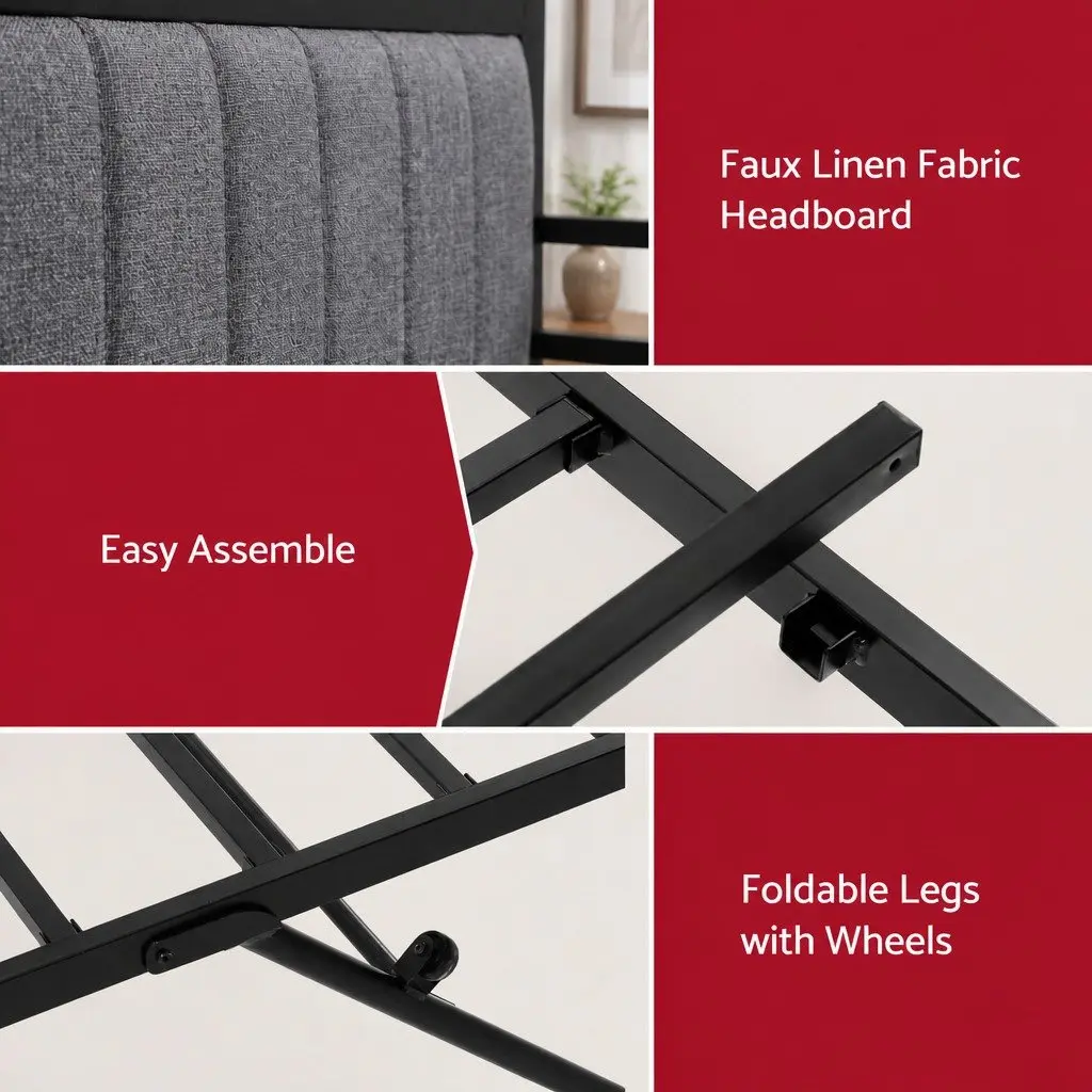 King Single Bed Frame with Trundle and LED Lights