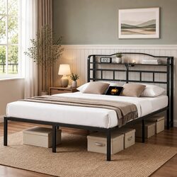Comfort-Enhancing Queen Size Bed Frame with Charging Station