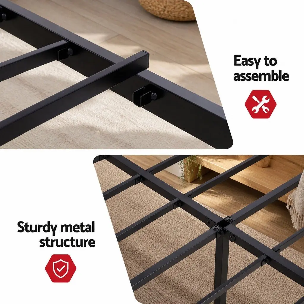 Queen Size Bed Frame with Integrated Charging Station AC Outlets USB Type-C
