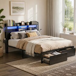 Comfortable King Bed Frame with Charging Station