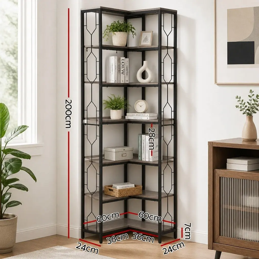 6 Tier L-Shaped Corner Bookshelf Hexagonal Design Display Storage Shelves Oak