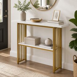 White Gold Marble Effect Console Table with 2-Tier Storage