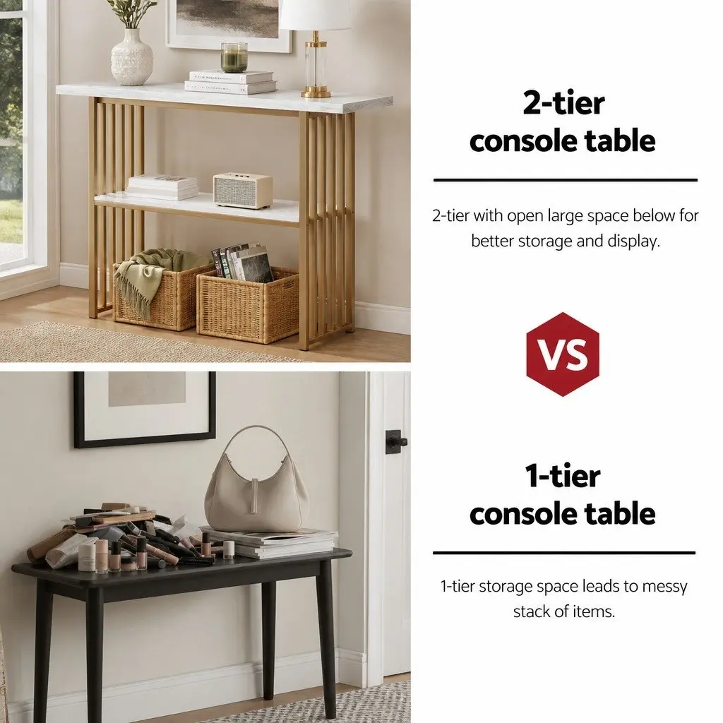 White Gold Marble Effect Console Table with 2-Tier Storage