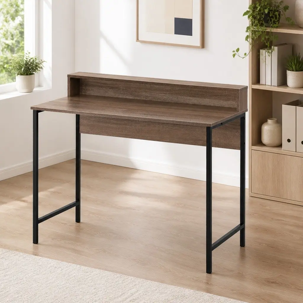 Computer Desk with Shelf Oak Top 100cm Workstation Storage Study Table