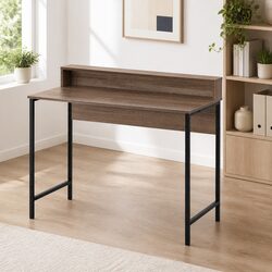 Warm Oak Top Computer Desk with Shelf for Home Office