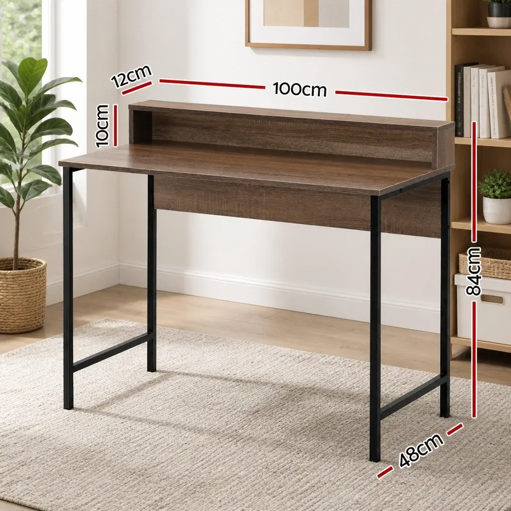 Computer Desk Oak Top 100cm Engineered Wood Steel Frame